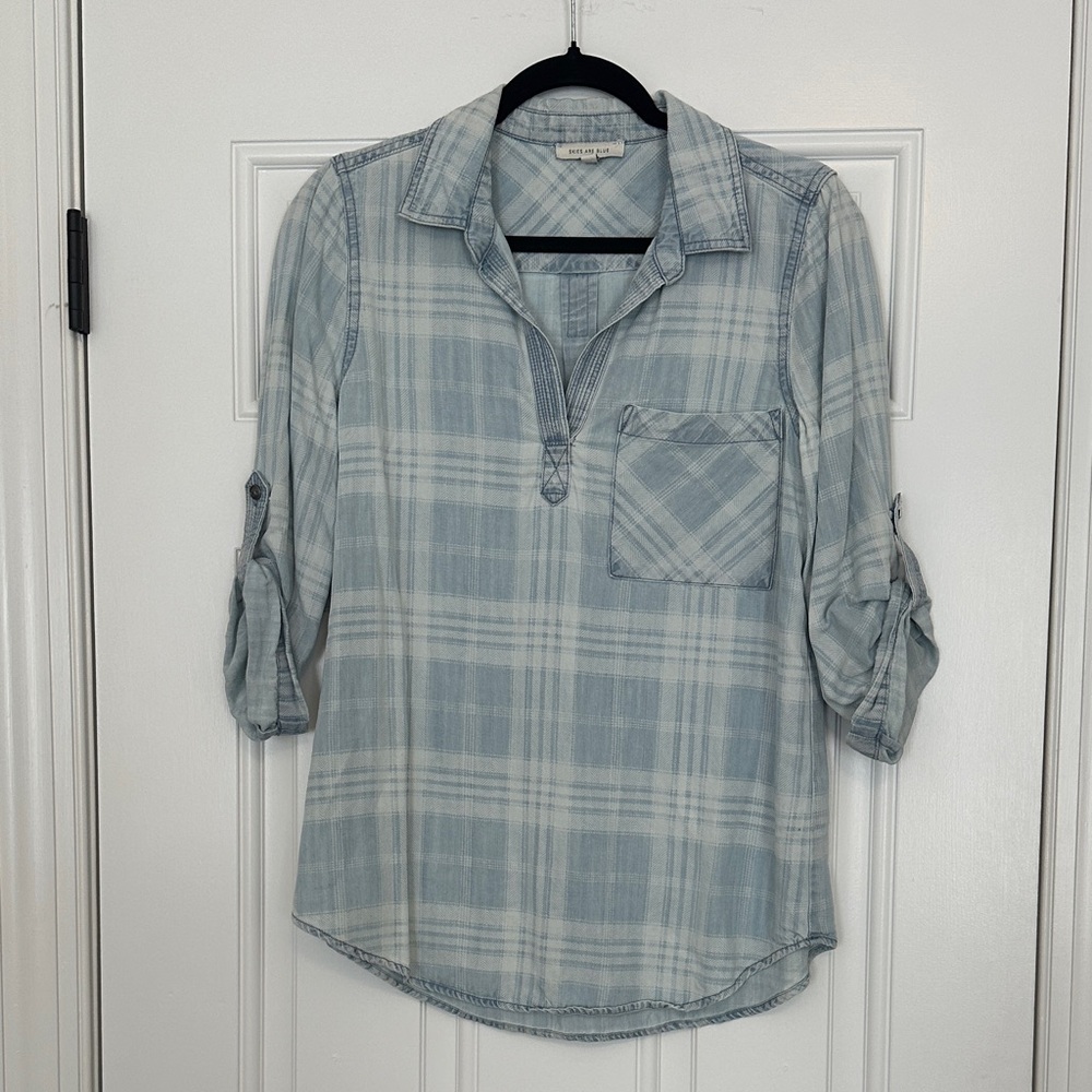 Skies Are Blue Chambray Plaid Shirt